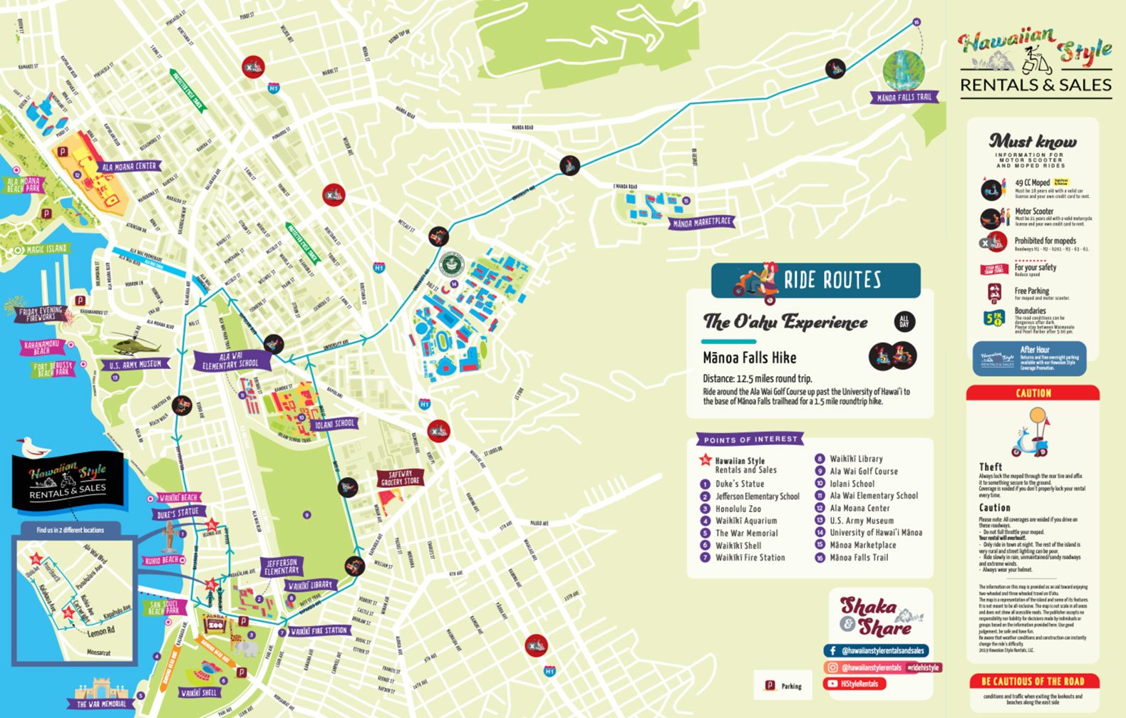 Manoa Falls Moped Tour Route